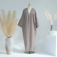 Vêtements grande taille pour femmes Abaya en lin manches boutonnées pour femmes musulmanes Abaya de couleur unie Abaya turque pour femmes musulmanes