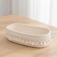 Panier de rangement en corde de coton Tasser ovale blanc crémeux moderne écologique Durable multifonctionnel pour la vie d'arrangement d'articles divers