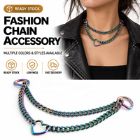 Collier long cubain unisexe de luxe, style Hip-hop Punk Rock, avec anneau en forme de cœur, petite chaîne réglable et fermoir à ressort en D détachable