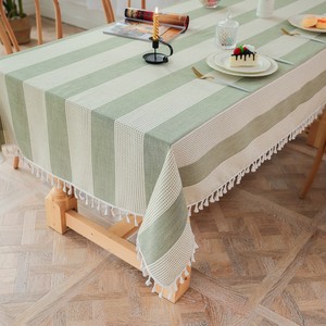 DUOLAI Light Green and <strong>White</strong> <strong>Striped</strong> Tablecloth Rectangle Washable Jacquard Weave <strong>Table</strong> <strong>Cloth</strong> for Outdoor Picnic With Napkins - Product Image 1