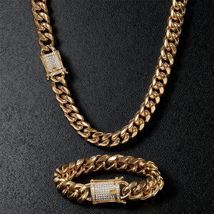 최고급 18K 금도금 스테인리스 스틸 체인 목걸이 12mm 쿠반 스테인리스 스틸 목걸이 - Product Image 4