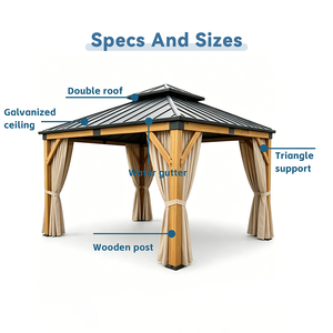 Gazebo de Cedro con Techo Rígido Estilo Glamping con Cortina de Privacidad para Acampar en <span class=keywords><strong>el</strong></span> <span class=keywords><strong>Bosque</strong></span> y Espacio para Picnic al Aire Libre - Product Image 4