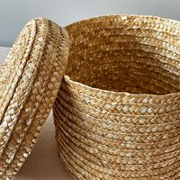 Panier de rangement rond en rotin naturel tissé avec couvercle, boîte cadeau de décoration intérieure tissée à la main