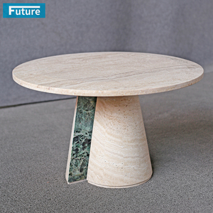 Mesa de Centro de Travertino Beige Natural de Gran Tamaño, Estilo Minimalista Wabi-Sabi, para Sala de Estar de Hotel o Apartamento - Product Image 1