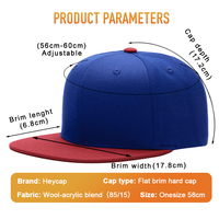 Gorra Heycap Streetwear Estética Y2K, Azul y Roja, de Dos Tonos, Estructurada, de 6 Paneles, con Visera Plana, Parte Superior Rígida, de Alta Densidad, Estilo Hip Hop, con Cierre a Presión