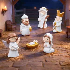 Mini Statuine Religiose Set Presepe con Gesù Bambino e Angeli, <span class=keywords><strong>Accessori</strong></span> Fai-da-Te in Resina per Scene Natalizie in Miniatura - Product Image 2