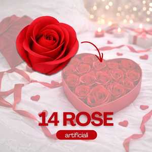 Scatola Regalo a Forma di Cuore con 14 Rose Rosse Artificiali 17x14.5x4.5 Cm con Fiocco e Scritta - Product Image 4
