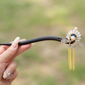 Horquilla de madera de ébano con perlas, palillos para el cabello, horquilla china Dama Dan para maquillaje facial, horquilla vintage, palillo para el cabello con movimiento, horquilla tipo palillo. - Product Image 3