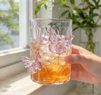 Mug en verre borosilicate rose papillon, texture en relief 3D, résistant à la chaleur, tasse transparente pour café, thé, lait, maison, bureau