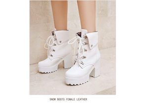 Botines Blancos para Mujer, Parte Superior de PU, con Cordones, Punta Redonda, Tacón Grueso, Plataforma, Aumentan la Altura, Estilo para Todas las Temporadas, Envío Directo - Product Image 5