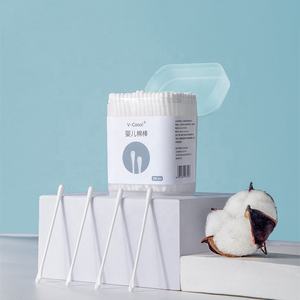 Hisopos de Algodón Desechables de Doble Punta V-COOOL para Limpieza de Oídos de Bebés, con Eje de Papel, en Caja de 200 Unidades, Diseño de Gota de Agua, Hecho en Shanghái - Product Image 1