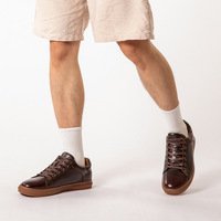 Chaussures décontractées en cuir véritable grande taille marron foncé couleur unie basses à lacets pour hommes, respirantes, antidérapantes et chaudes pour l'automne