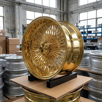 Nouvelle jante en acier chromé rétro de luxe 13x7 entièrement dorée à 5 trous brillante pour voitures classiques