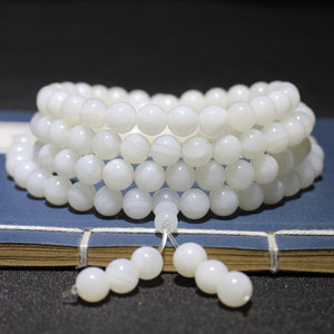 สร้อยข้อมือลูกปัดหยกขาว 108 เม็ด คล้ายเปลือกหอย ลูกประคำสำหรับสวดมนต์ ของตกแต่งสำหรับทุกเพศ เหมาะสำหรับพิธีกรรมทางศาสนา - Product Image 1