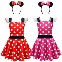 Robe de Minnie pour Filles, Rose, Rouge, Carnaval, Pois Blancs, Costume de Princesse TV avec Bandeau, Ensemble de Robes Tutu en Tulle pour Fête