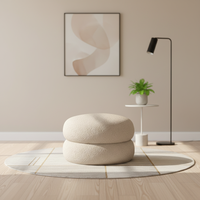 Pouf rond en fausse fourrure d'agneau douce et moelleuse, rembourré en éponge haute densité, tabouret bas polyvalent pour chambre et dressing, idéal pour la maison