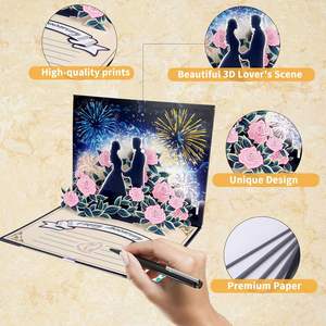 Carte de vœux moderne en 3D avec lumière LED pop-up, musique et carte-cadeau en papier pour la Saint-Valentin, pour femme, mari, couple - Product Image 4