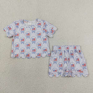 Conjuntos de Ropa para Bebés Niñas con Lazos, Estampado de Banderas, Bolsillos, Pantalones Cortos, Estilo Festivo del 4 de Julio - Product Image 4