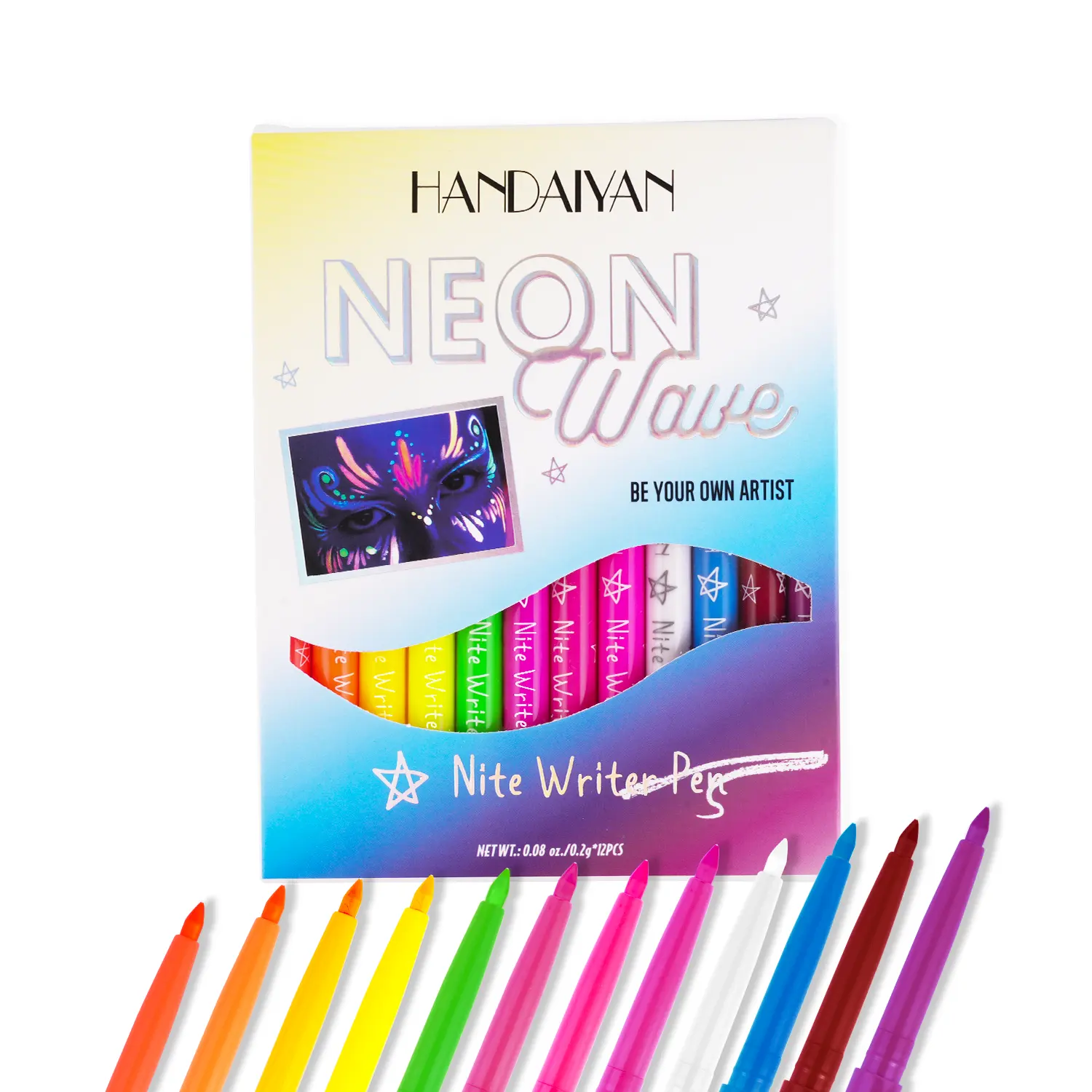 HANDAIYAN 12 colores vacaciones UV mate delineador de ojos conjunto de larga duración impermeable fluorescente cosméticos OEM al por mayor