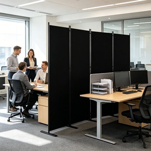 Cloison de bureau commerciale 4 pièces de 340 cm de large, pliable, avec pieds en plaque de fer robuste pour la gestion de l'espace - Product Image 3