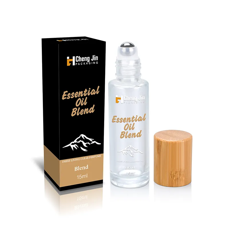 Botol Rol Bening Parfum Minyak Esensial, Botol Rol Bening 10Ml dengan Tutup Bambu dan Rol