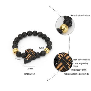 <span class=keywords><strong>20CM</strong></span> nuevo estilo joyería Oro Negro plantado Lava pulsera de piedra con de madera Africana mapa colgante para hombre mujer - Product Image 6