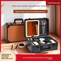 Nouvelle Mallette de Maquillage Carrée de Bureau Haut de Gamme en Bronze, Grande Capacité, Portable, avec Miroir Éclairé Simple Face 3x, Pliable, Type Sac à Main 2025