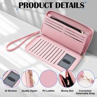 Harga grosir disesuaikan wanita kapasitas besar RFID kulit PU dompet genggam dengan ritsleting pergelangan tangan dompet perjalanan panjang