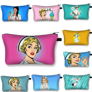 Bolsas de cosméticos con estampado de enfermera para <span class=keywords><strong>mujer</strong></span>, bolso de almacenamiento portátil de viaje informal encantador, bolsa de maquillaje, artículos de aseo personal, gran oferta - Product Image 5