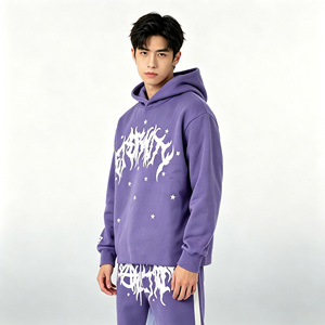 Custom Logo Cotton Tracksuit Jogger Sweatpants And Hoodie <b>Set</b> Men Raw Hem Hoodie Flare Pants Hoodie <b>Set</b> - Product Image 2