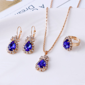 Ensemble De Bijoux De Mariée En Or Et Cristal Émeraude - Collier Et Boucles D'Oreilles Pendantes - Pour Bal, Soirée, Cérémonie