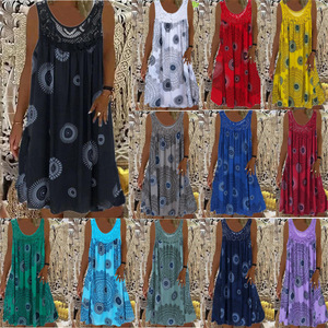 Europe et États-Unis Chemise à poches sans manches T-shirt Robe imprimée Robes décontractées sans manches - Product Image 3