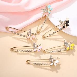 Butterfly Rhinestone Brooch Zinc Alloy Safety Pin Fashion Accessory For Clothing Cardigan Gift Decor 6x2cm - Product Image 1