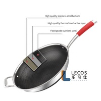 LECOS Meilleure vente Master Chef Home Cooking Sauté Wok Honeycomb Tri Ply Revêtement antiadhésif Wok en acier inoxydable avec couvercle