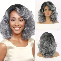 Perruques synthétiques ondulées et volumineuses de 14 pouces, résistantes à la chaleur, courtes, dégradé gris, pour femmes noires, fabriquées à la machine, pour Halloween