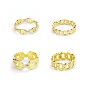 925 Sterling Silver Women Jewellery Twist Cuban Link Chain Chunky 14K 18K Gold Vermeil Plated Rings