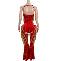Gland rouge strass combinaisons femmes Cowboy musique Festival tenues Performance porter Live House DJ chanteur Gogo danseur Costume