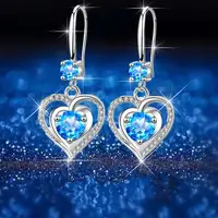 Collana con ciondolo a forma di cuore in zircone blu e orecchini in argento Sterling 925 Post Set di gioielli da regalo per donna