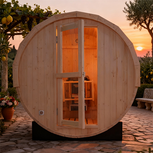 Sauna de Barril para 2-4 Personas, Sauna de Vapor de Pino Blanco con Techo de Asfalto Negro, Calentador de 6kW, para Patio Trasero, Terraza, Jardín - Product Image 1