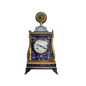 중국 스타일 스퀘어 블루 칠보 에나멜 금도금 황동 절묘한 꽃 에나멜 바닥 시계