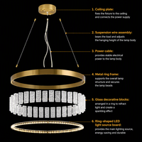 Lustre LED en verre flocon de neige et fer doré avec angle de faisceau de 360°, CRI élevé 80, garantie de 2 ans, montage au plafond pour usage hôtelier