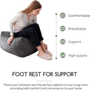 Poufs en velours côtelé d'usine OEM avec rembourrage en mousse <span class=keywords><strong>Pouf</strong></span> en peluche et peluche <span class=keywords><strong>Pouf</strong></span> de rangement Poufs de sol Repose-pieds pour le salon - Product Image 5