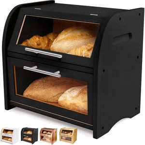 Boîte à pain en bambou à 2 niveaux, grande capacité de rangement, comptoir de cuisine, design rétro - Product Image 1