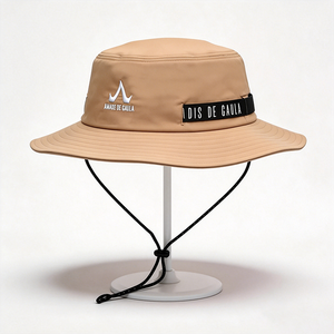 <b>Khaki</b> 3D Embroidery Logo Outdoor Ski <b>Bucket</b> <b>Hat</b> Wide Brim UV Protection Safari Sun Cap Adjustable Windproof Chin Strap Hiking - Product Image 5