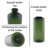 Flacon cosmétique givré vert en PET de 200 ml avec épaule oblique, couvercle en aluminium et pompe pulvérisatrice pour lotion pure