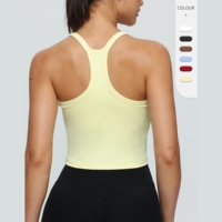 Benutzerdefiniertes Logo Damen Fitness Yoga Workout Ärmellose Crop Tops mit Polstern Atmungsaktive Weiche Racerback Sport Gym Crop Tank Tops