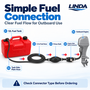 Réservoir de carburant marin en HDPE de 12 L avec tuyau de carburant de 3,1 m et 8 mm, pompe d'amorçage et connecteur rapide pour bateau de pêche hors-bord Yamaha - Product Image 4