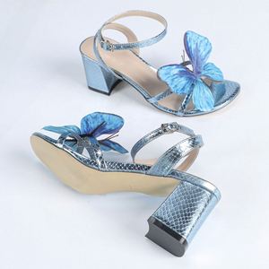 Women's Round-headed Snake-patterned Three-dimensional Chunk-heeled <b>Sandals</b>, Solid Color Elegant High Heels - Product Image 5