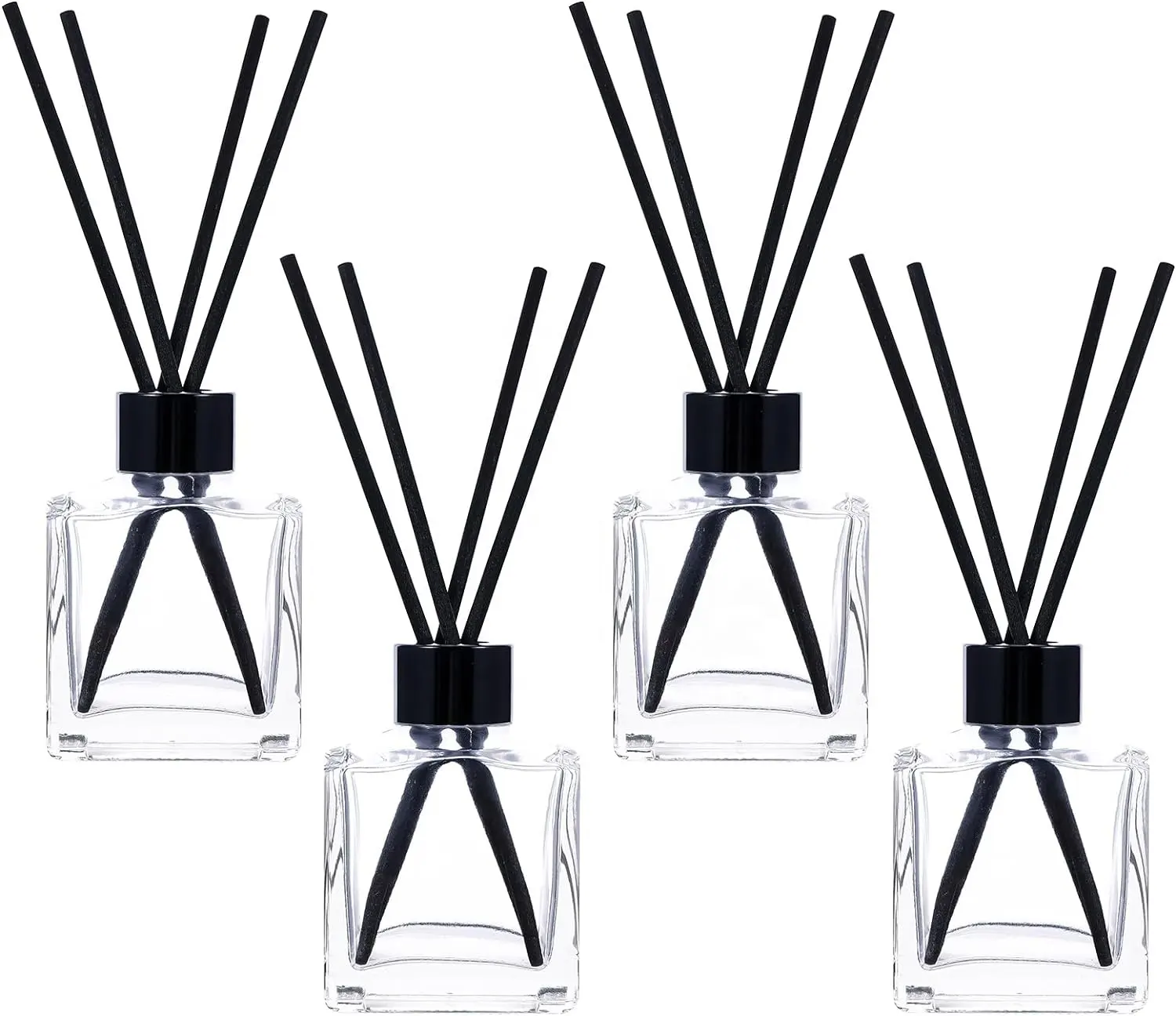 Bottiglia diffusore in vetro con tappo nero e bastone di lamella Set di 4 150ml accessori di fragranza per la sostituzione diffusore di Reed