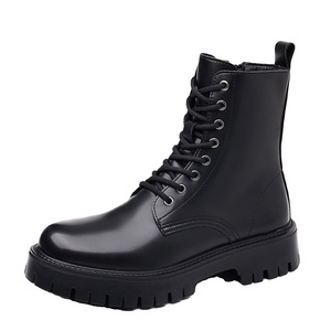 Chaussures pour hommes de style coréen, toutes saisons, pour l'automne et l'hiver, chaussures en cuir rehaussantes, bottes de travail mi-mollet, bottes de moto - Product Image 5